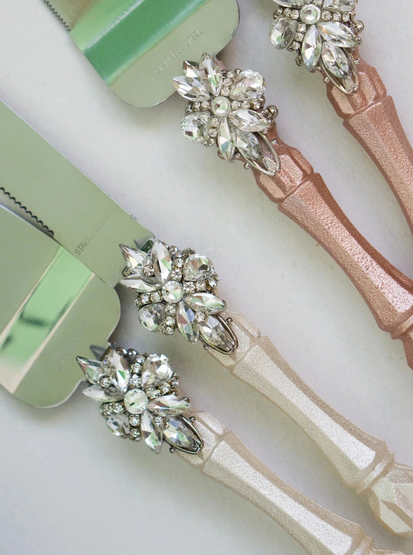 Custom Silver Crystals Wedding Cake Knife and Server Set