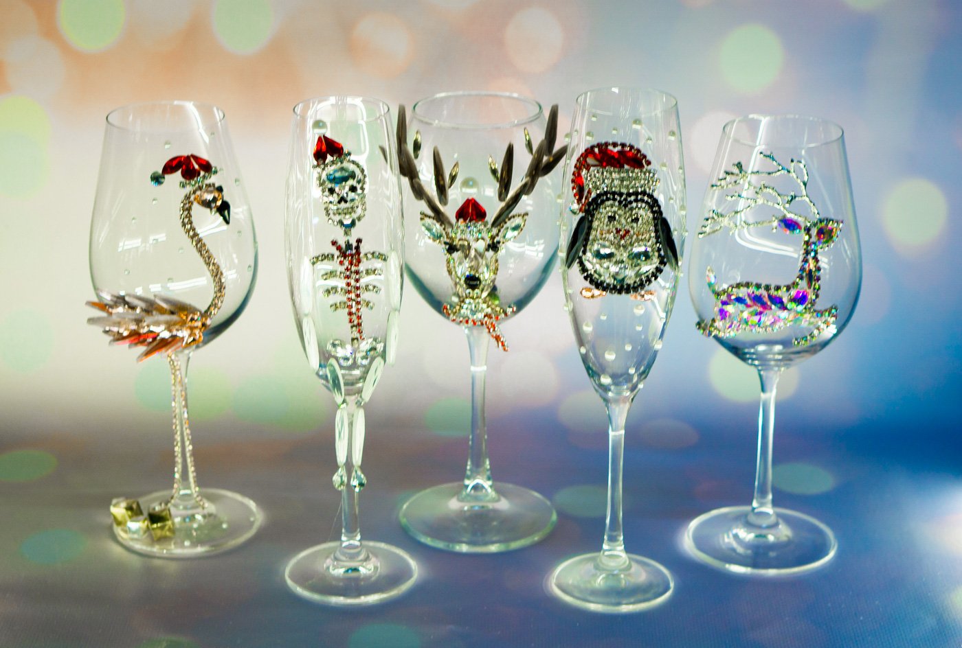 Crystal Christmas Deer Champagne Flute or Wine Glass with Golden Horns