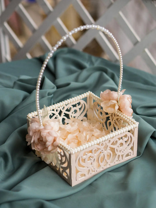 Rustic wooden flower girl basket