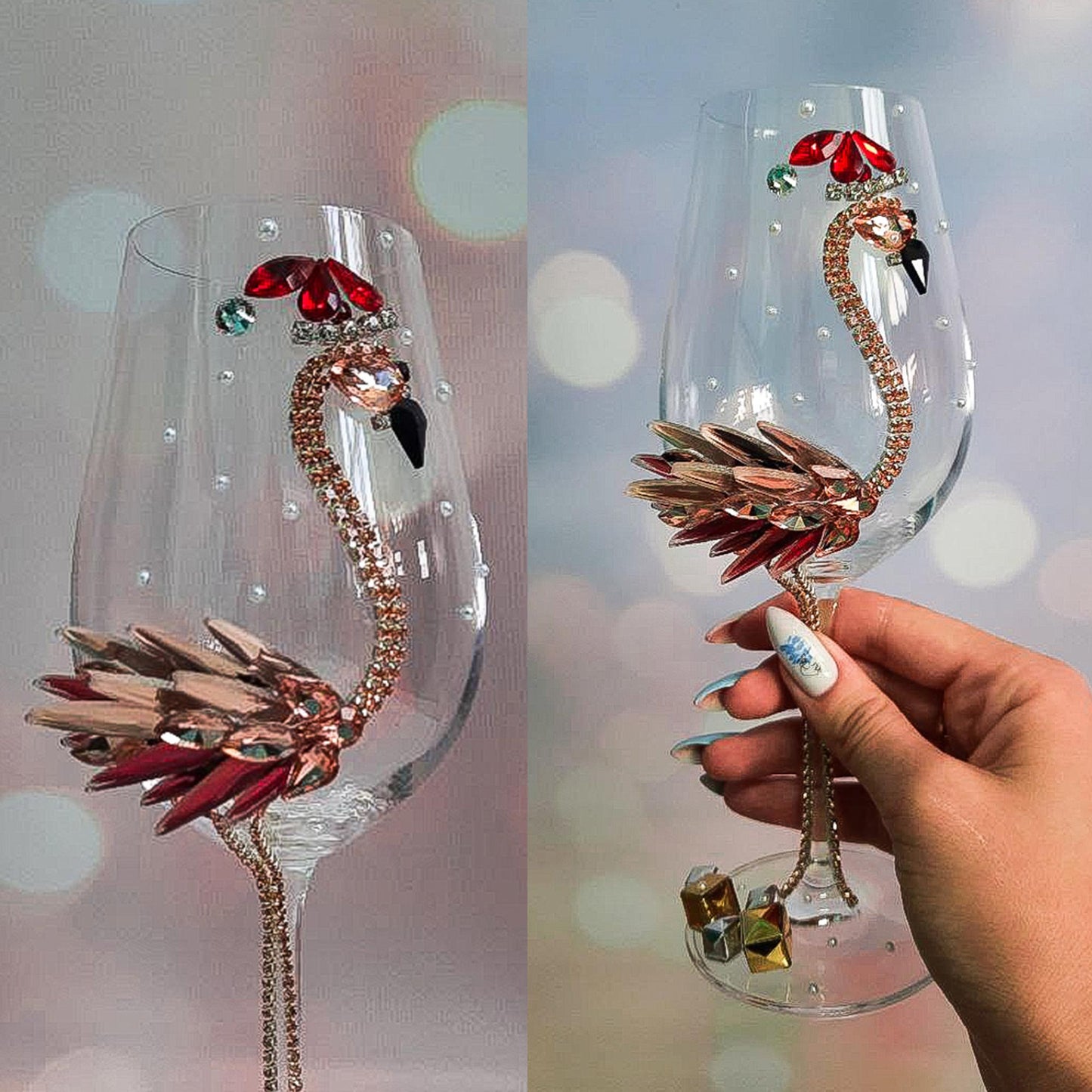 Festive Flamingo Finesse Champagne Flute or Wine Glass