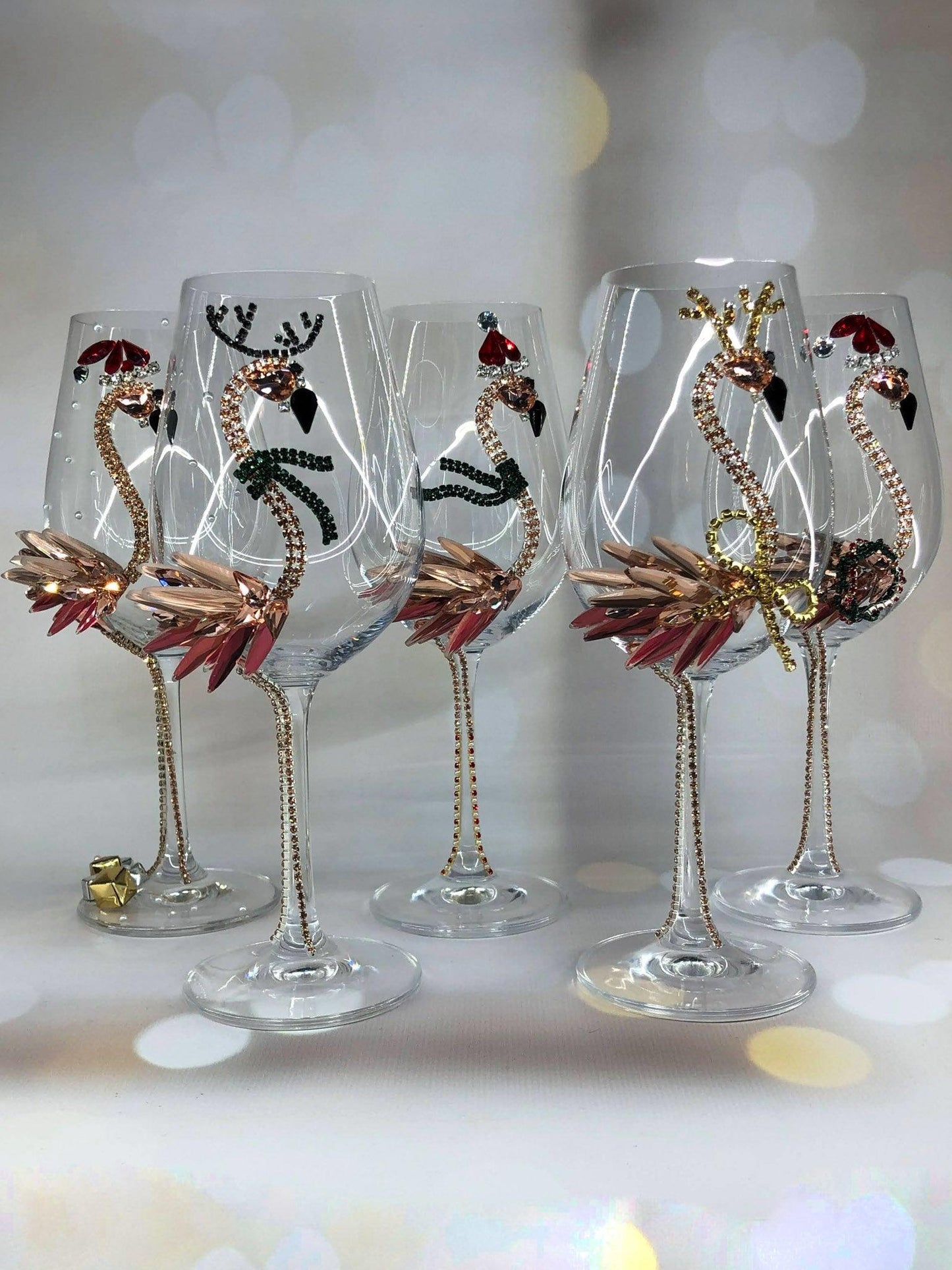 Festive Flamingo Christmas Wine Glasses