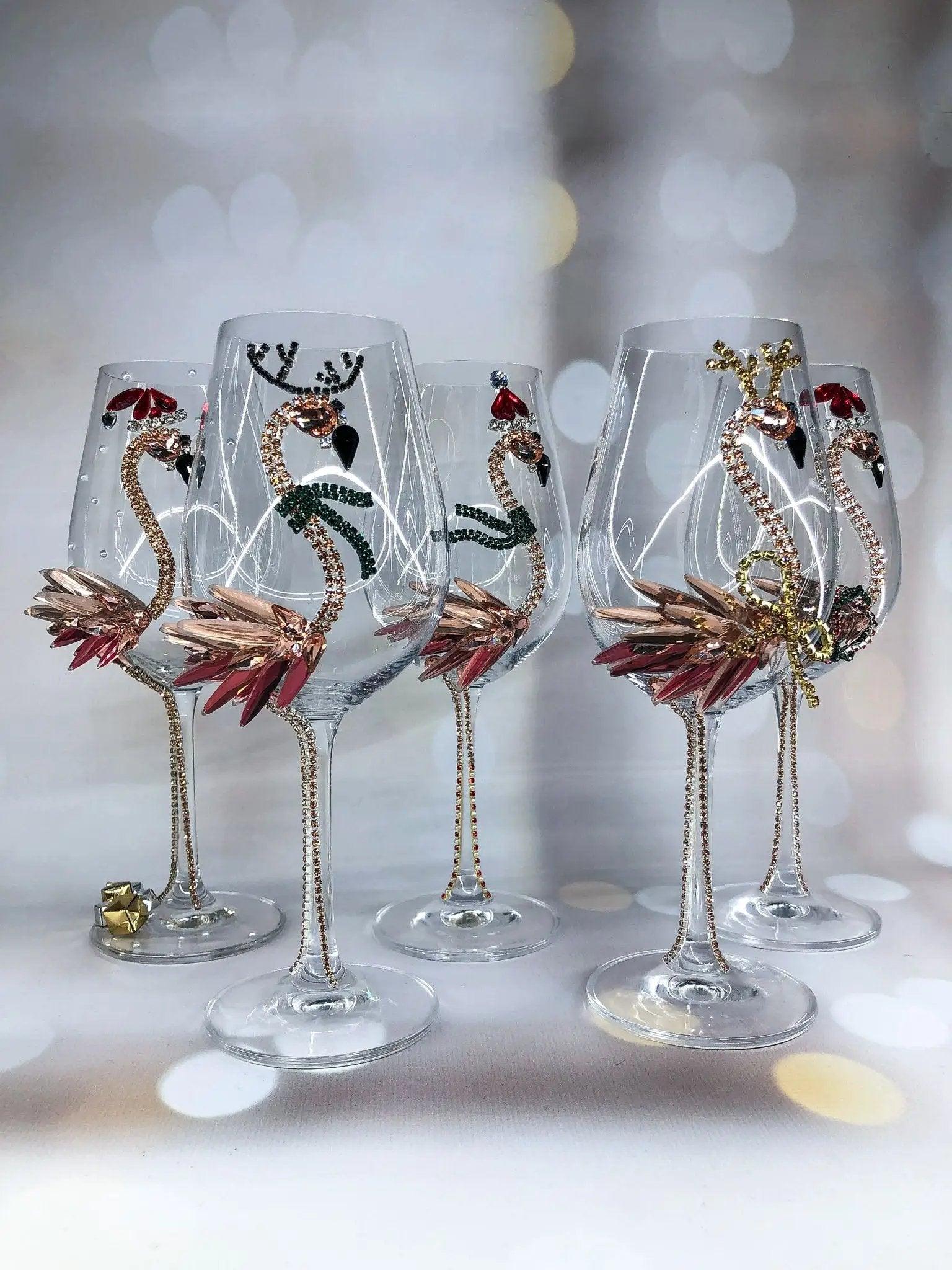 Festive Flamingo Christmas Wine Glasses
