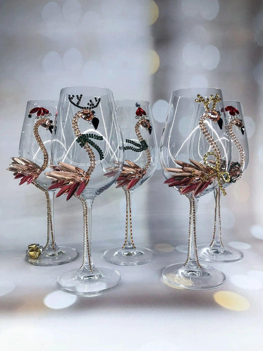 Festive Flamingo Christmas Wine Glasses
