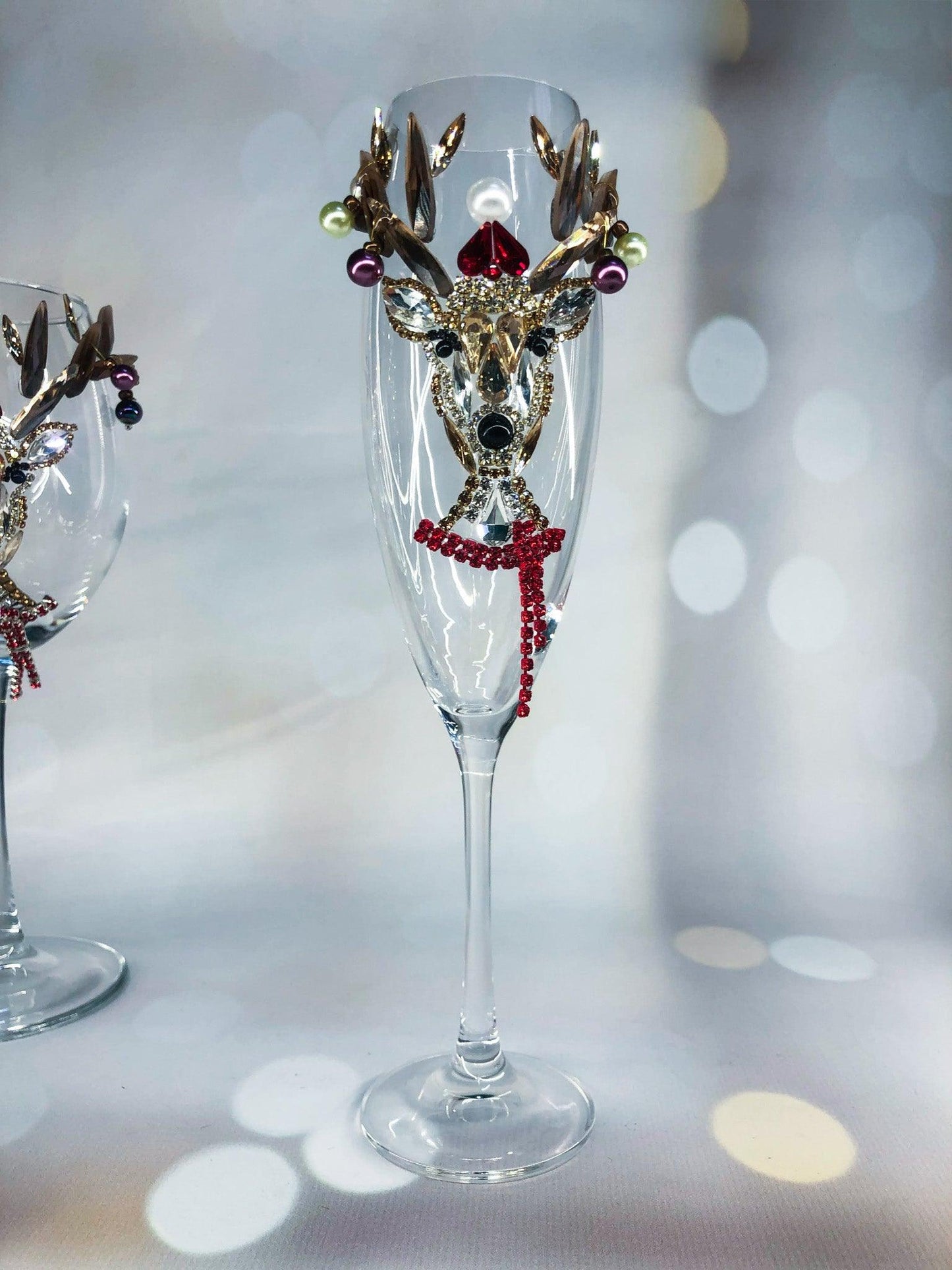 Crystal Christmas Deer Wine Glass with Golden Horns