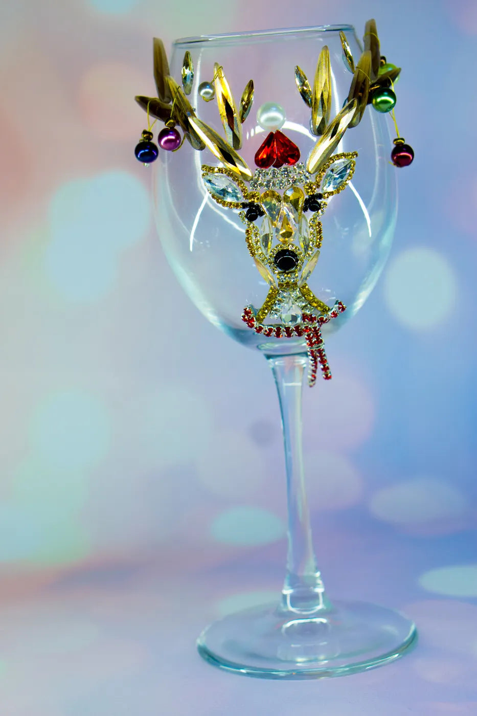 Crystal Christmas Deer Champagne Flute or Wine Glass with Golden Horns