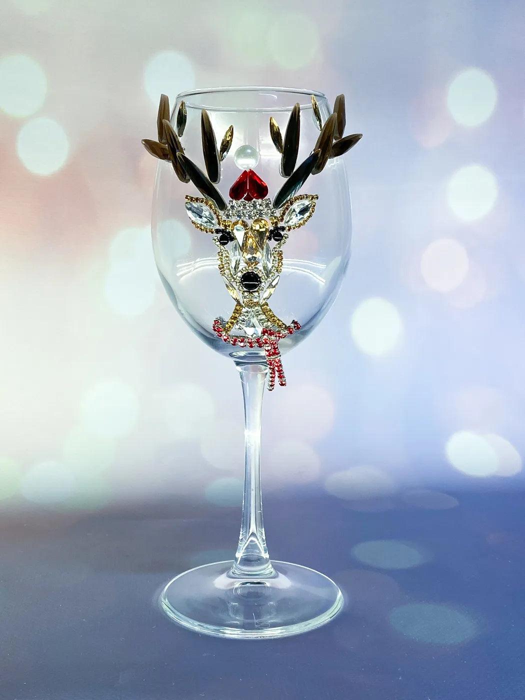 Crystal Christmas Deer Wine Glass with Golden Horns