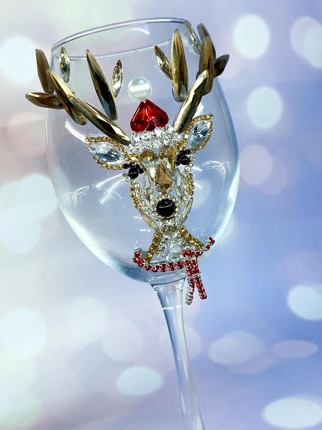 Crystal Christmas Deer Wine Glass with Golden Horns