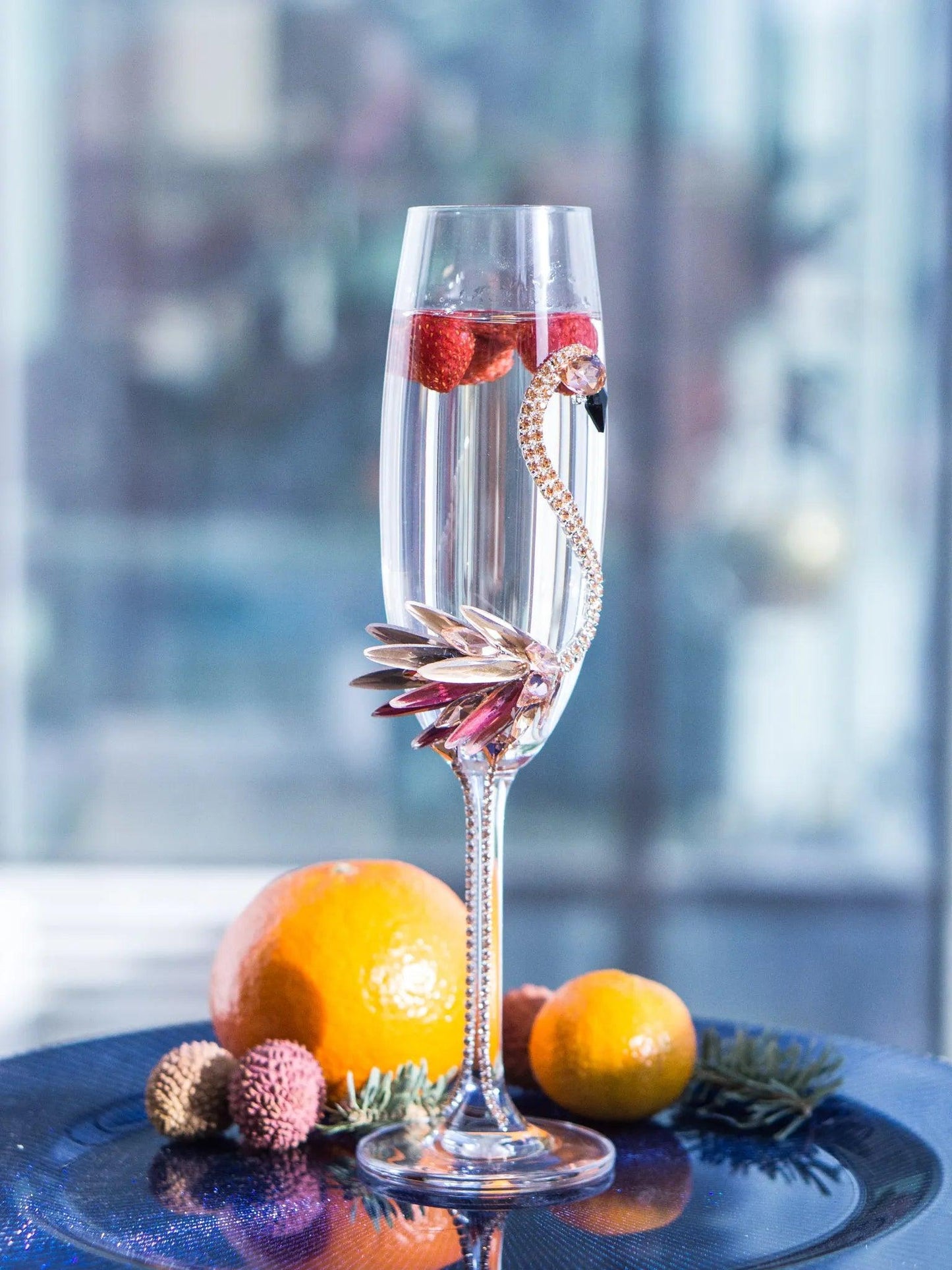 Personalized Wine Glass with Crystal Pink Flamingo
