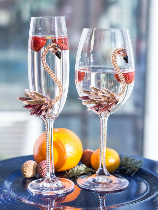 Crystal Pink Flamingo Champagne Flutes - Personalized Wine Glass