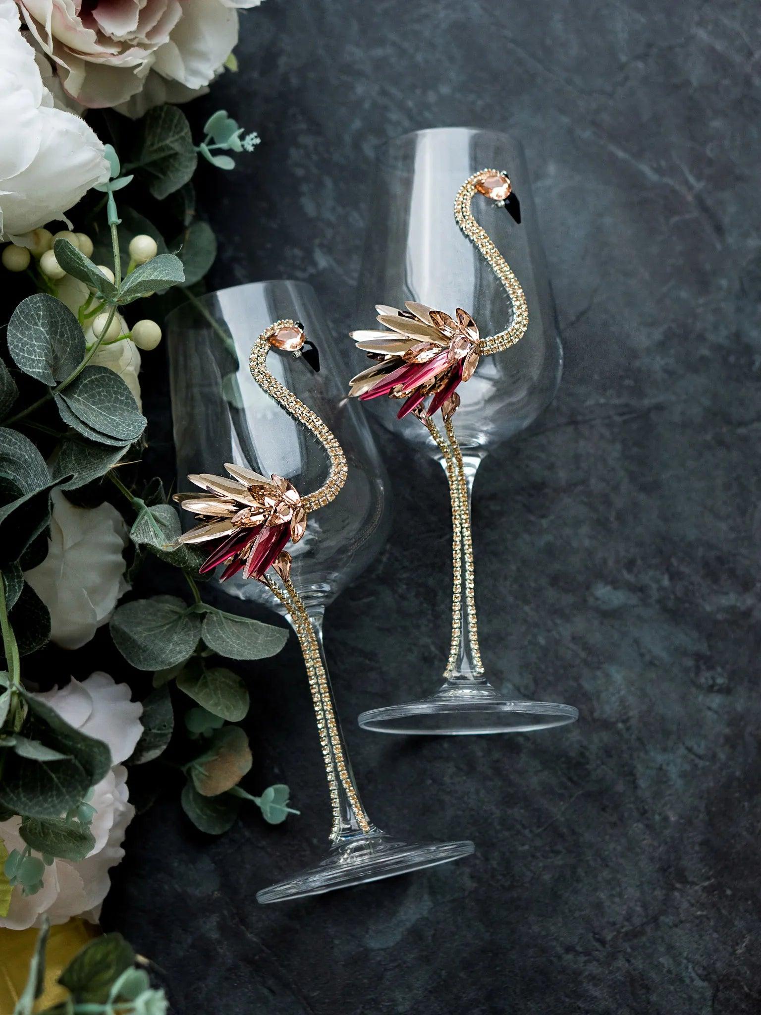 Crystal Pink Flamingo Party Personalized Wine Glass
