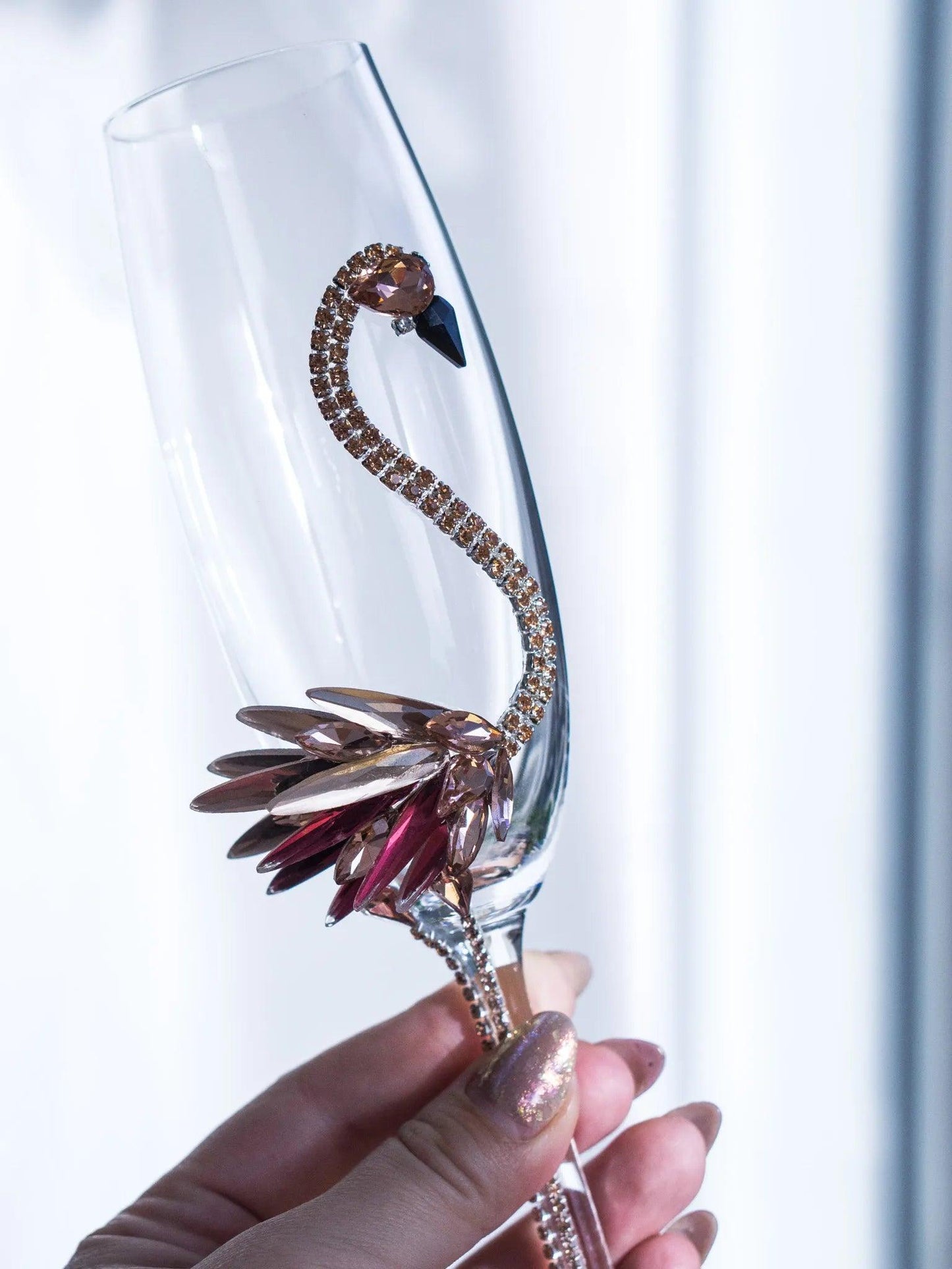 Crystal Pink Flamingo Champagne Flutes