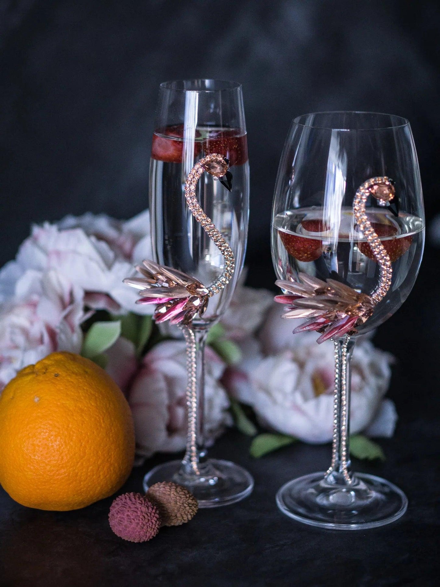 Personalized Wine Glass with Crystal Pink Flamingo