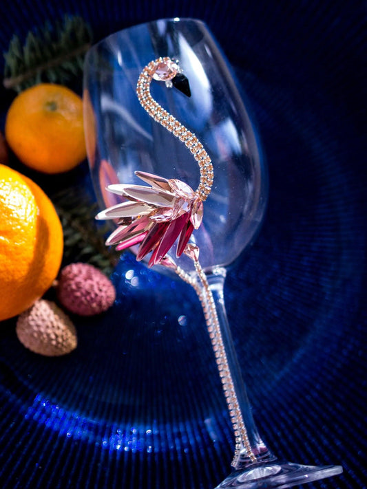 Personalized Wine Glass with Crystal Pink Flamingo