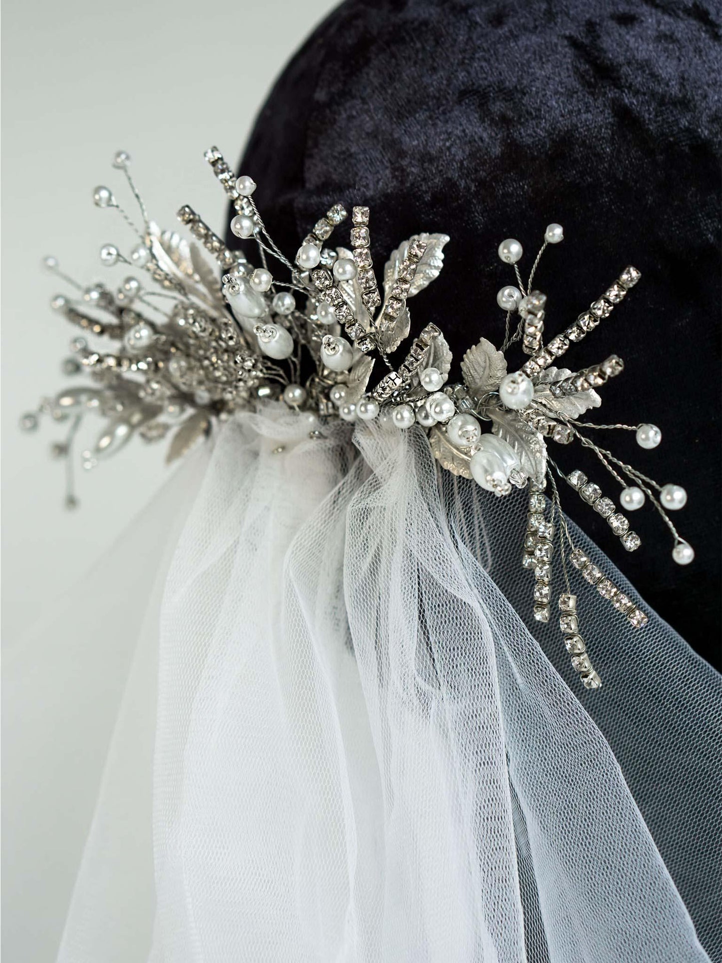 Elegant Bridal Hair Accessory - Silver Rhinestone and Pearl Hair Comb | DiAmoreDS - Collection Meadow Symphony