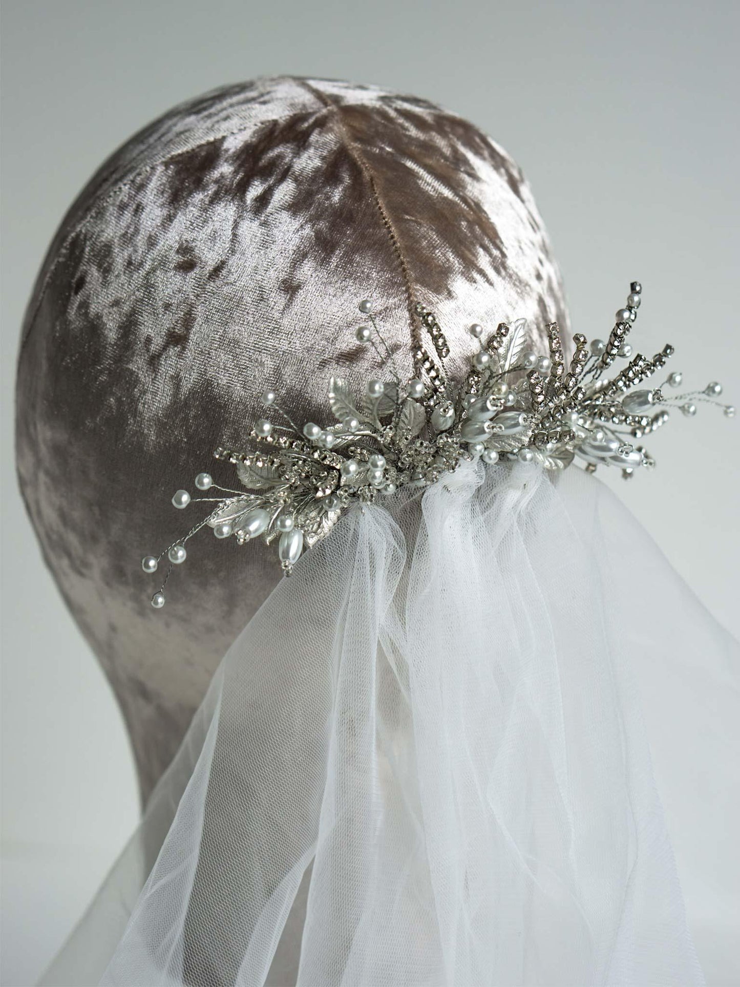 Intricately Designed Wedding Hair Piece - Silver Rhinestone and Pearl Comb | DiAmoreDS - Collection Meadow Symphony
