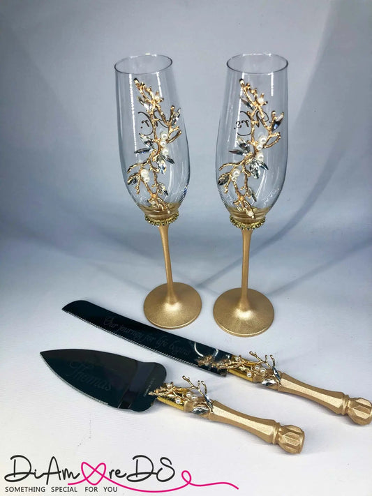 Champagne flutes and cake server set