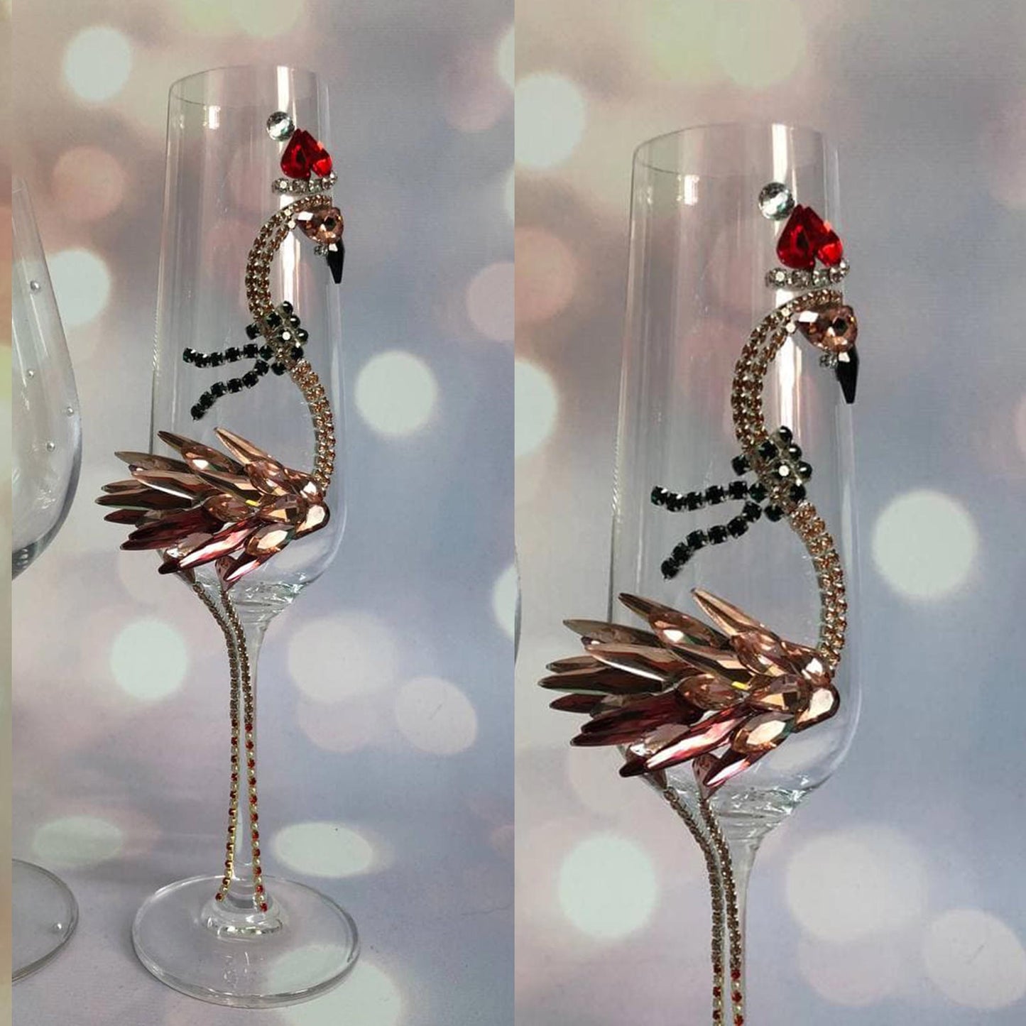 Festive Flamingo Finesse Champagne Flute or Wine Glass