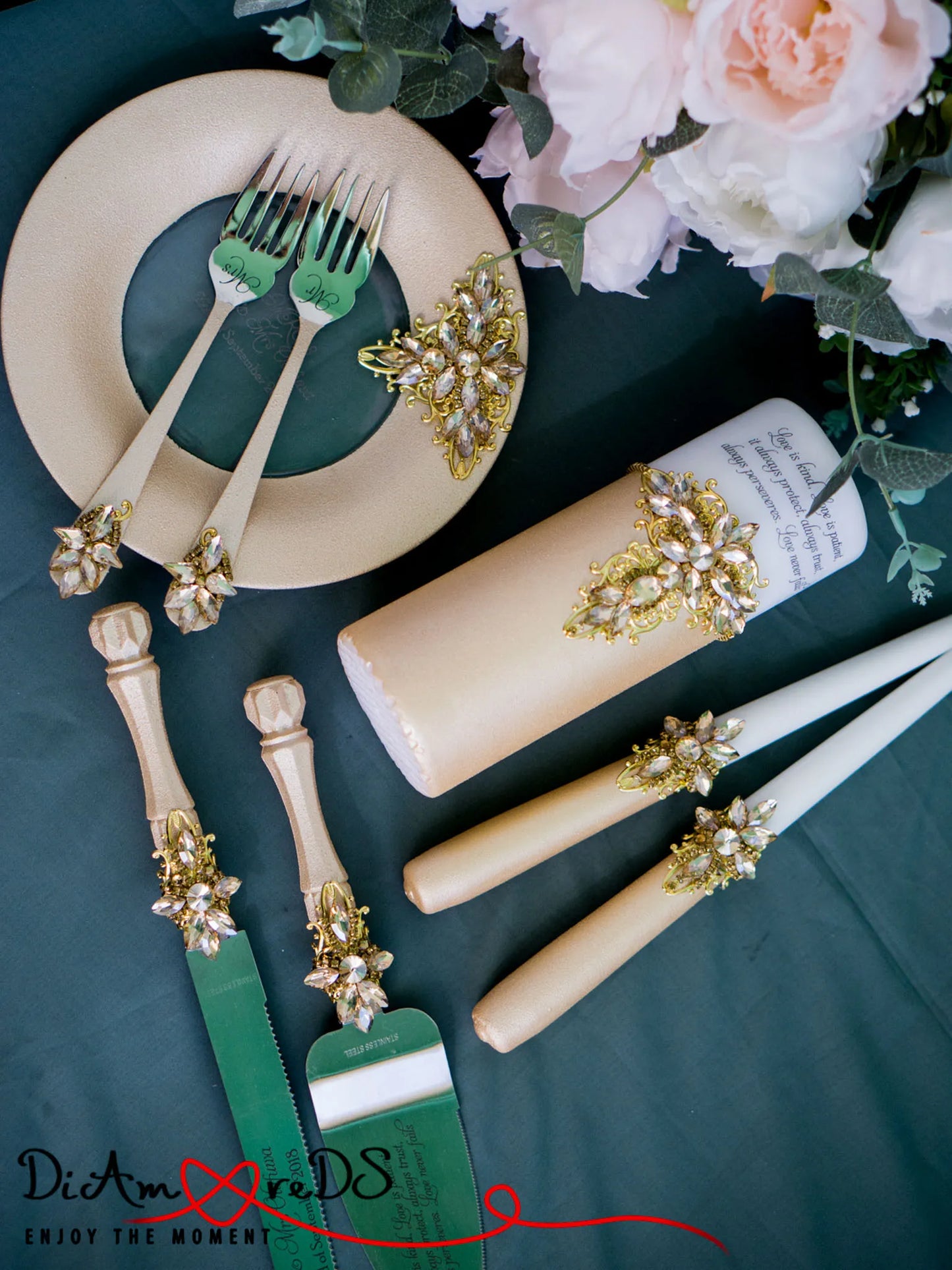Gloria Gold Crystal Unity Candles - Personalized Elegance