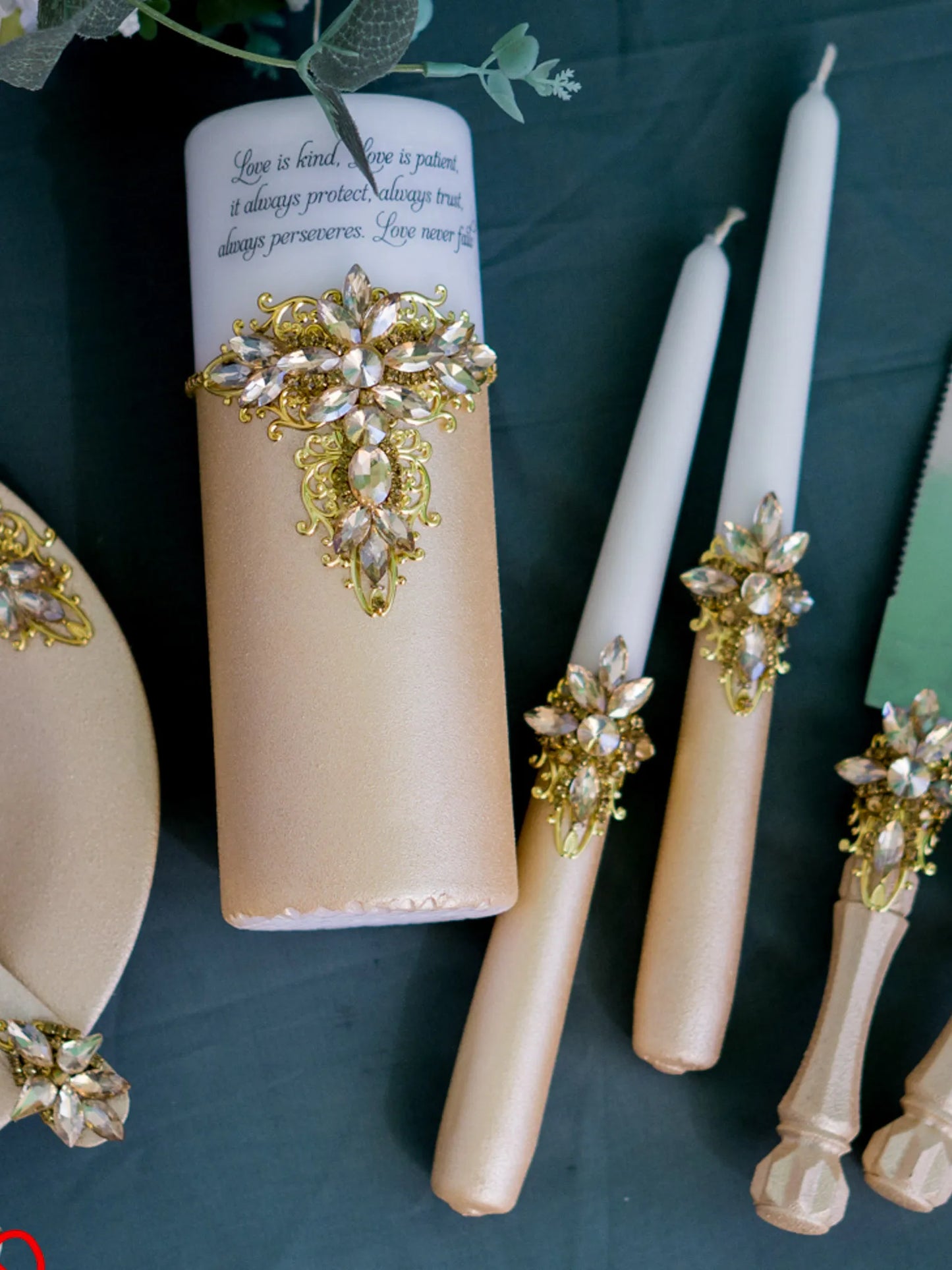 Gloria Gold Crystal Unity Candles - Personalized Elegance