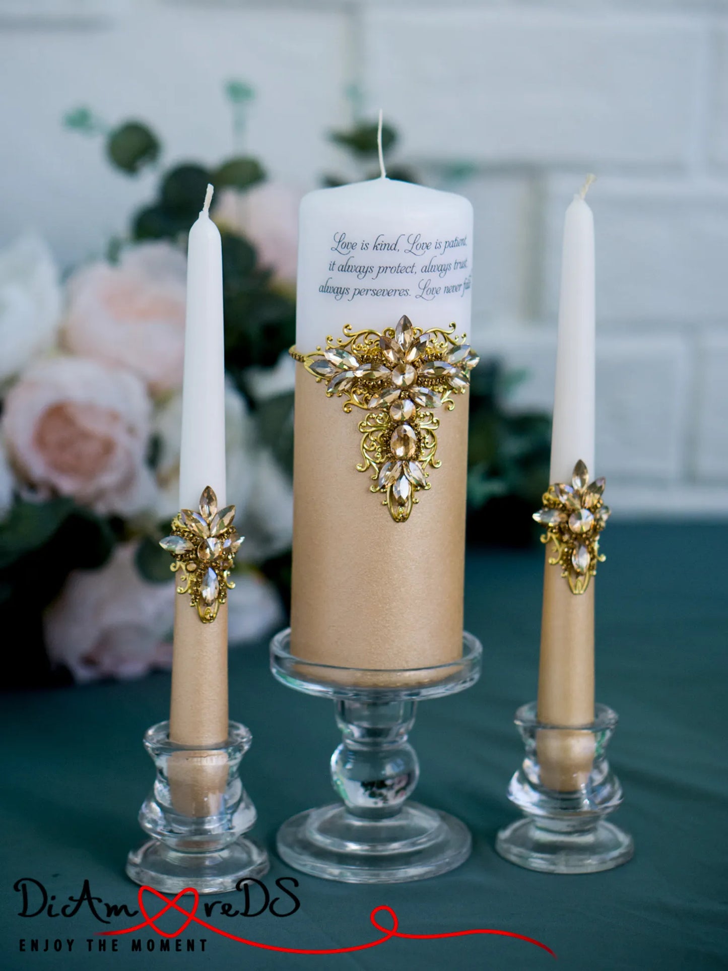 Gloria Gold Crystal Unity Candles - Personalized Elegance