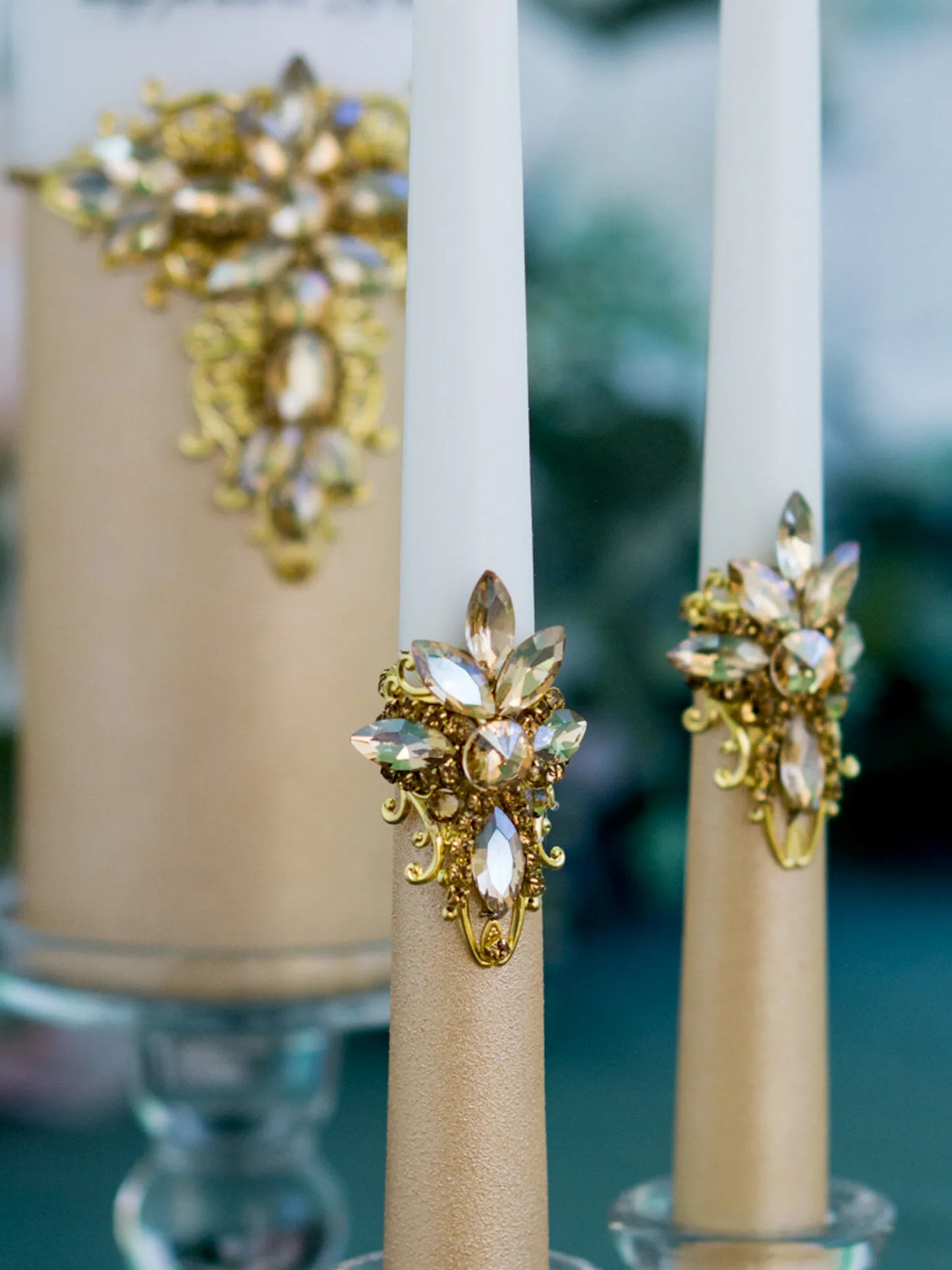Gloria Gold Crystal Unity Candles - Personalized Elegance