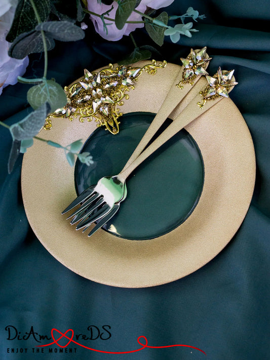 Gloria Gold Mr. and Mrs. Dessert Forks and Plate Set