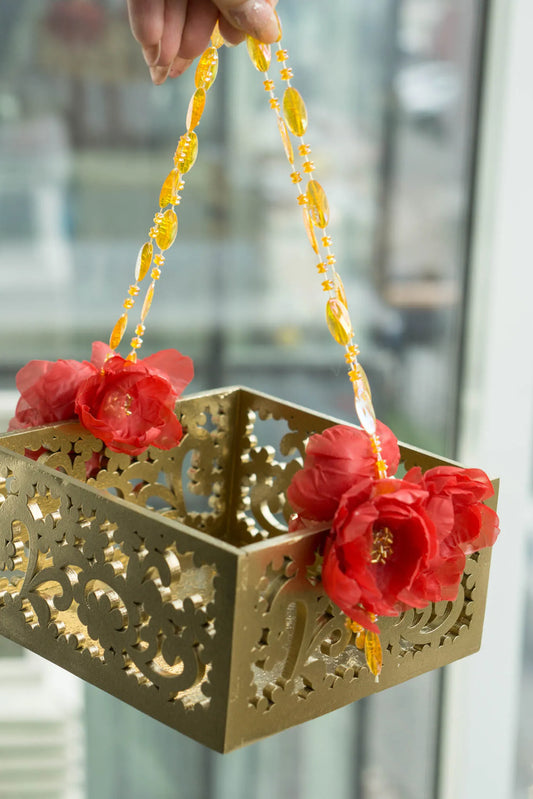 Elegant Gold Flower Girl Basket