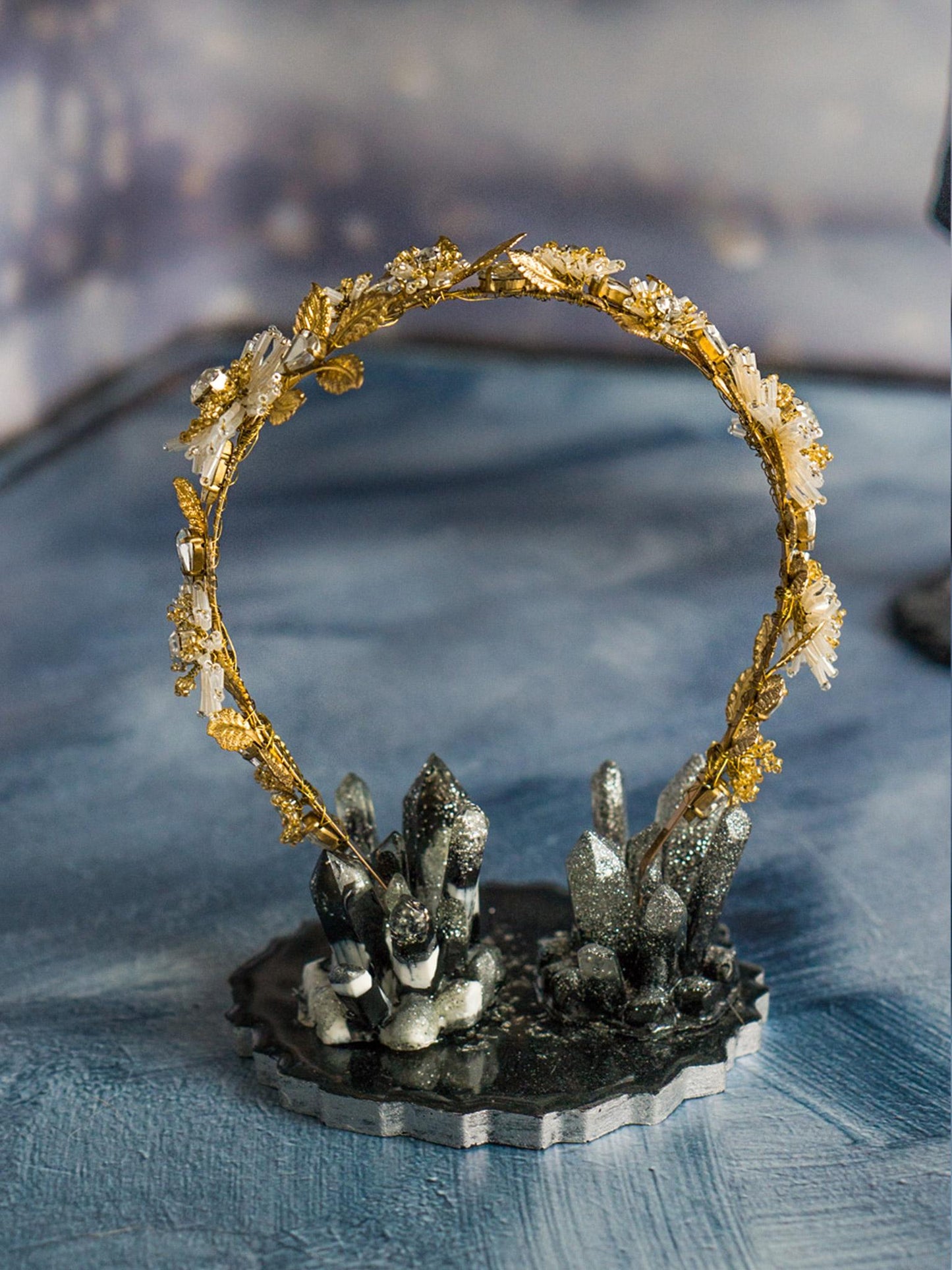 Handcrafted Bridal Hairpiece with Golden Accents