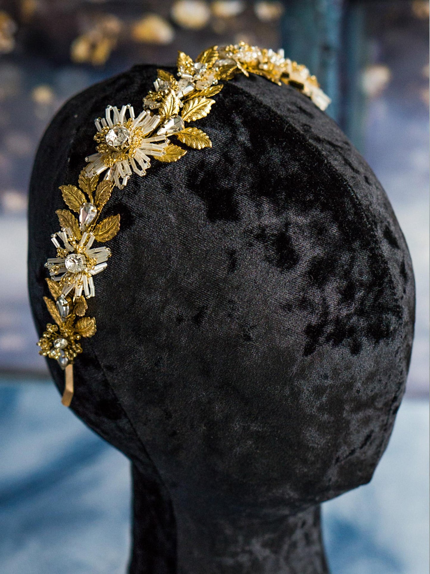 Sparkling Golden Leaf Bridal Hair Accessory