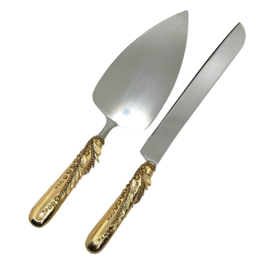 Elegant Cake Cutter Set  with gold accents and crystals for weddings and anniversaries