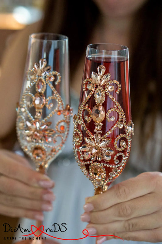 Rose gold Mr. and Mrs. champagne glasses