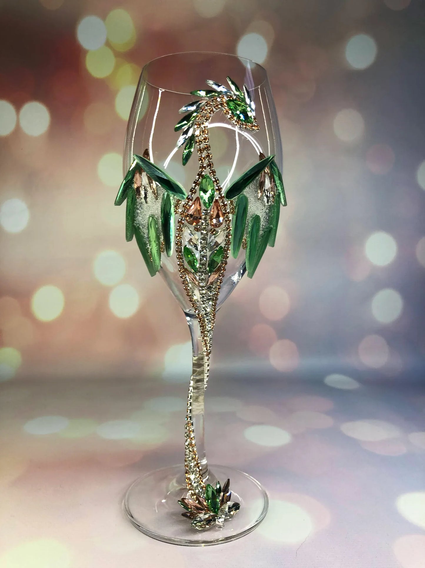 Peridot Prestige: Dragon-Adorned Glass Elixir