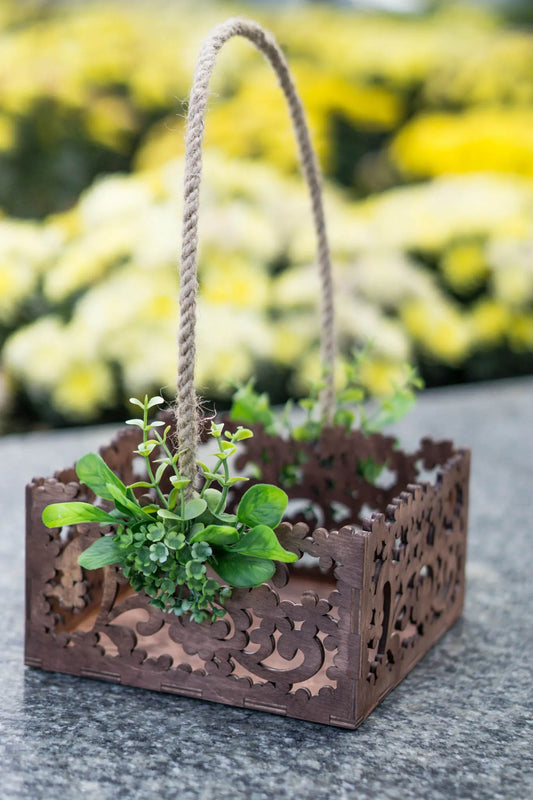 Rustic green flower girl basket