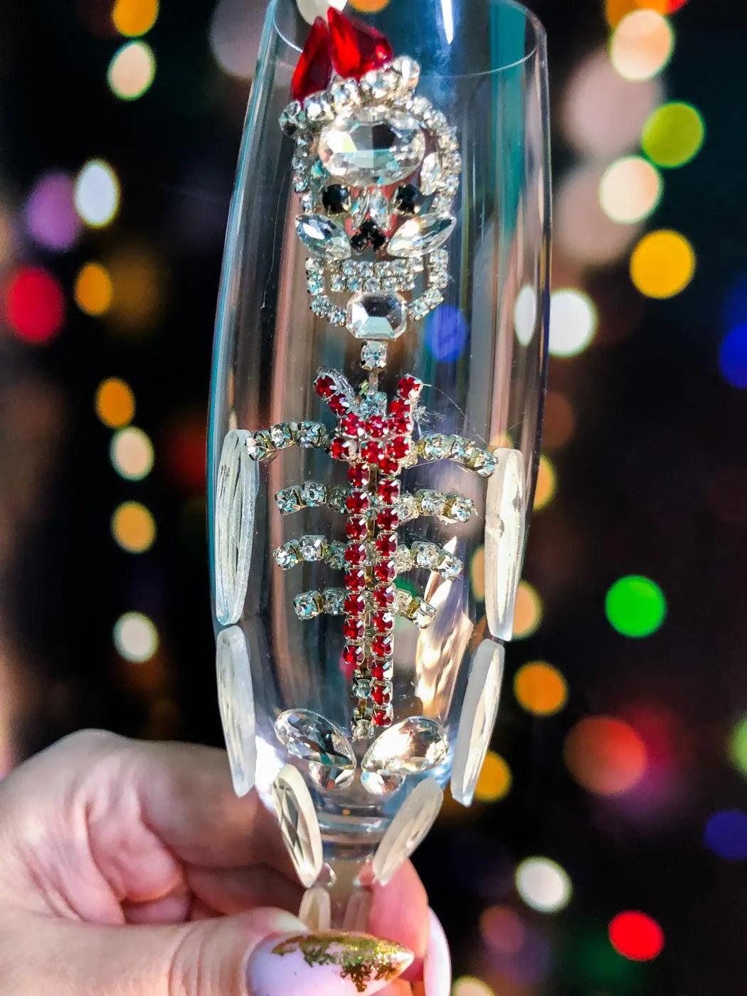Sparkling Skeleton Holiday Champagne Glass ππ₯π