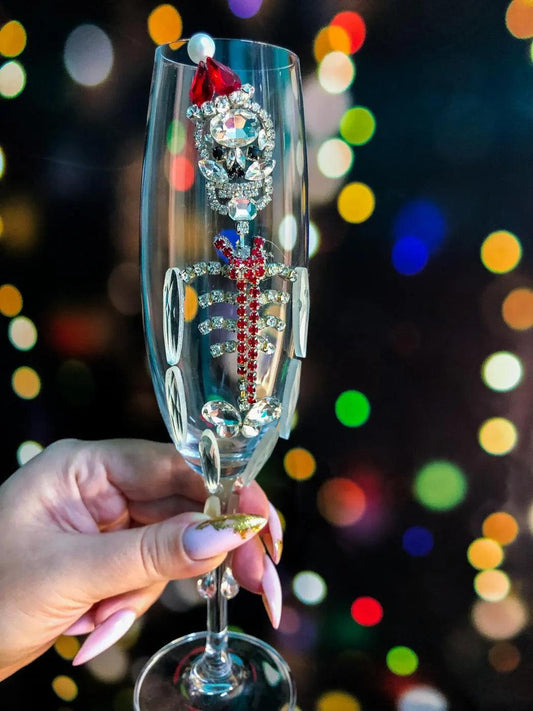Sparkling Skeleton Holiday Champagne Glass ππ₯π