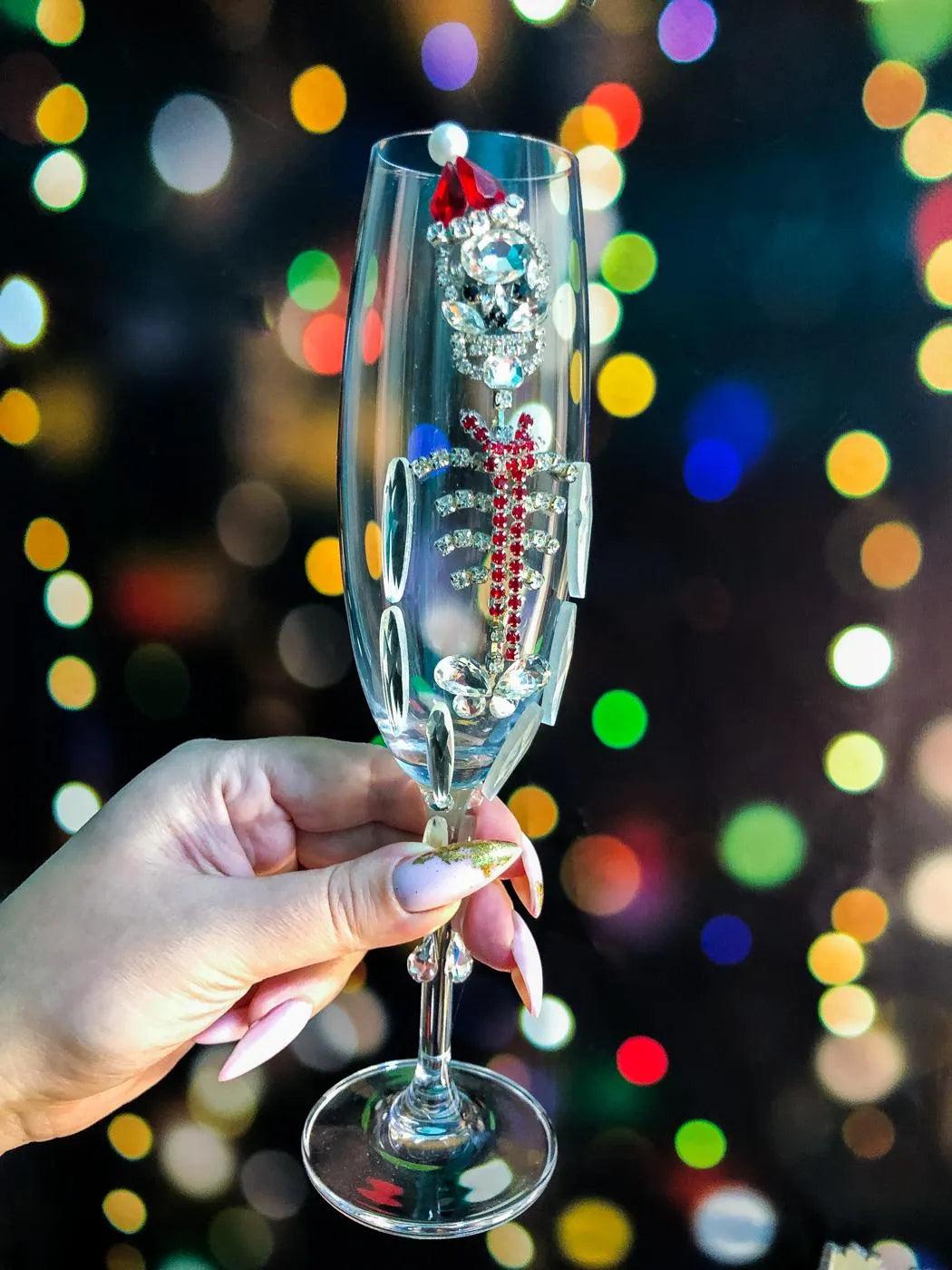 Sparkling Skeleton Holiday Champagne Glass ππ₯π