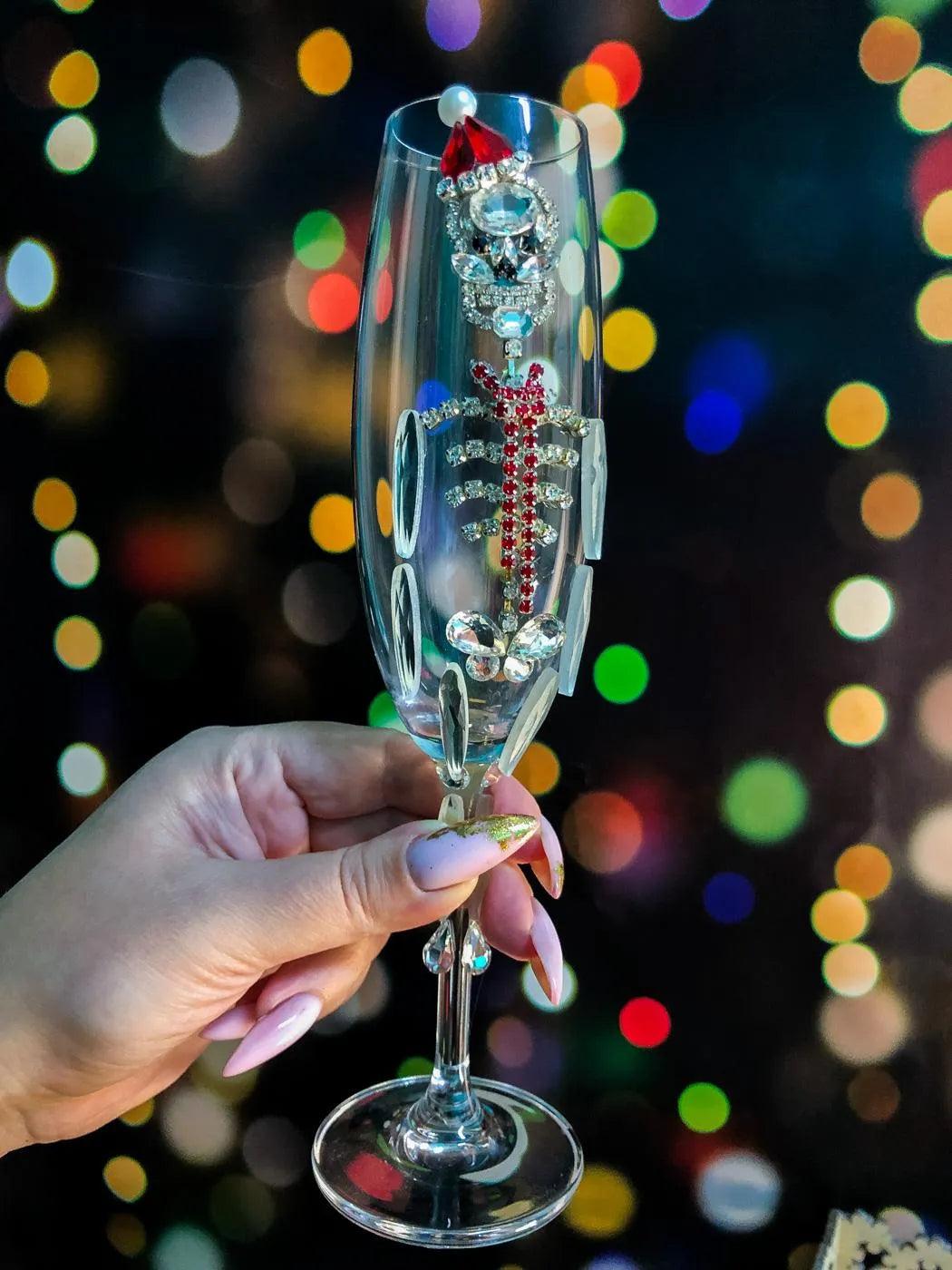 Sparkling Skeleton Holiday Champagne Glass ππ₯π