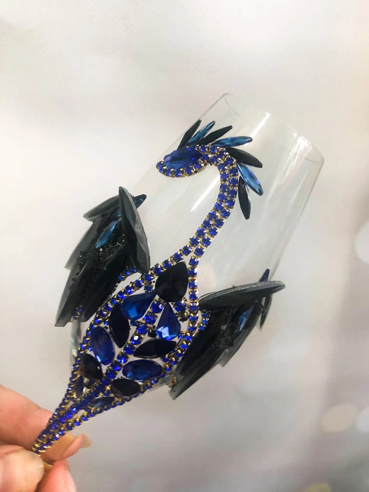 Stellar Sapphire: Rhinestone Dragon Champagne Flute