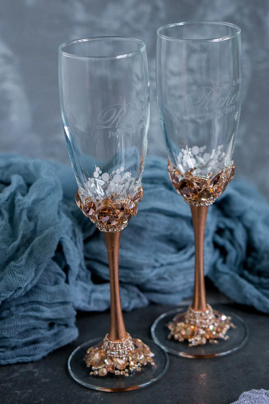Elegant personalized rose gold wedding flutes