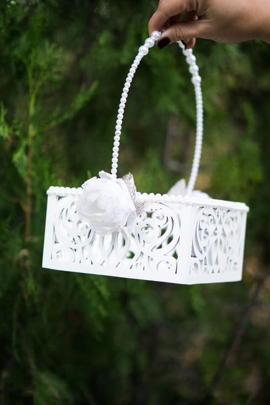 Elegant White Flower Girl Basket