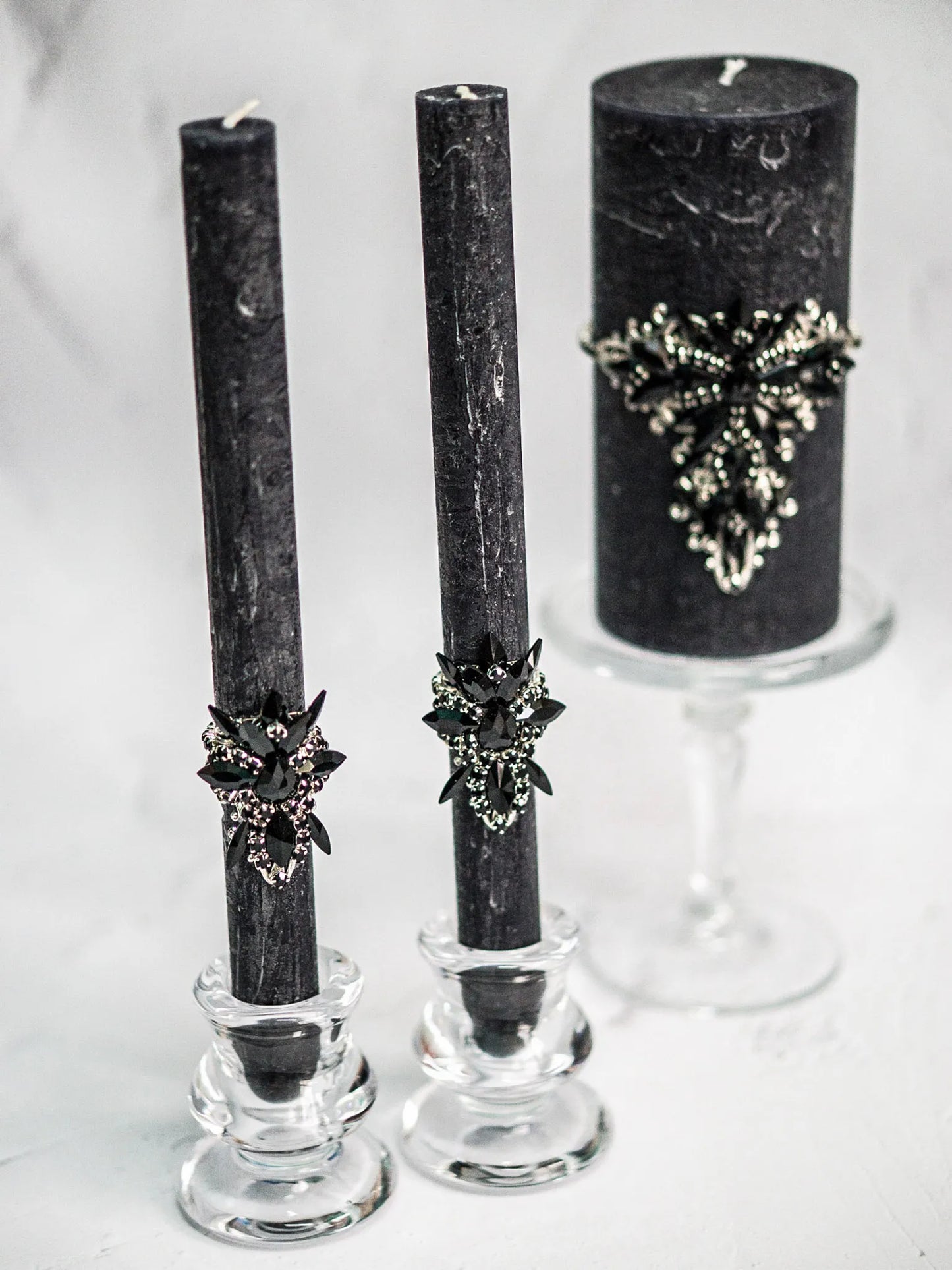 Elegant Gothic Black Crystals Unity Candles - Modern Wedding
