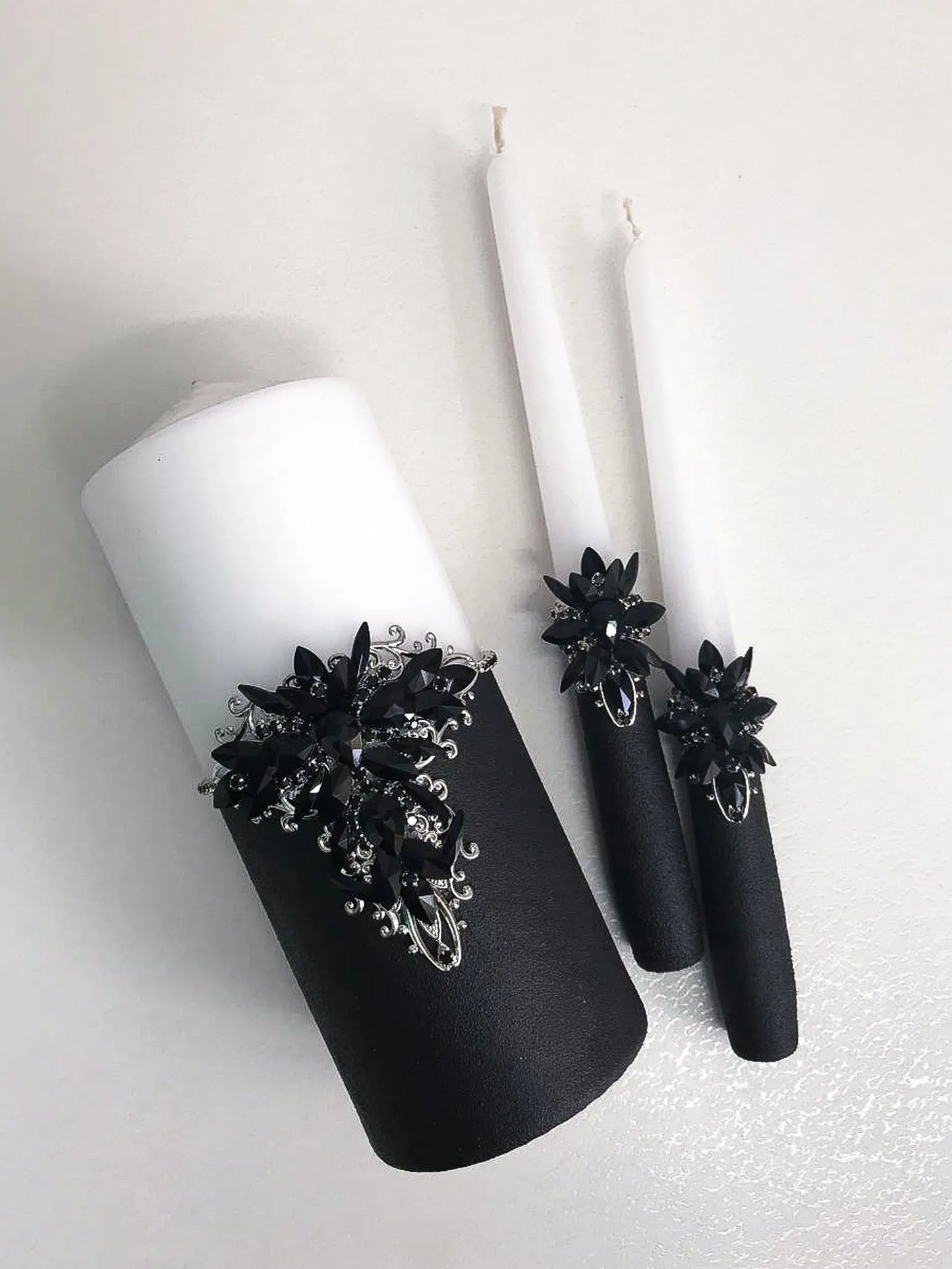 Elegant Gothic Black Crystals Unity Candles - Modern Wedding