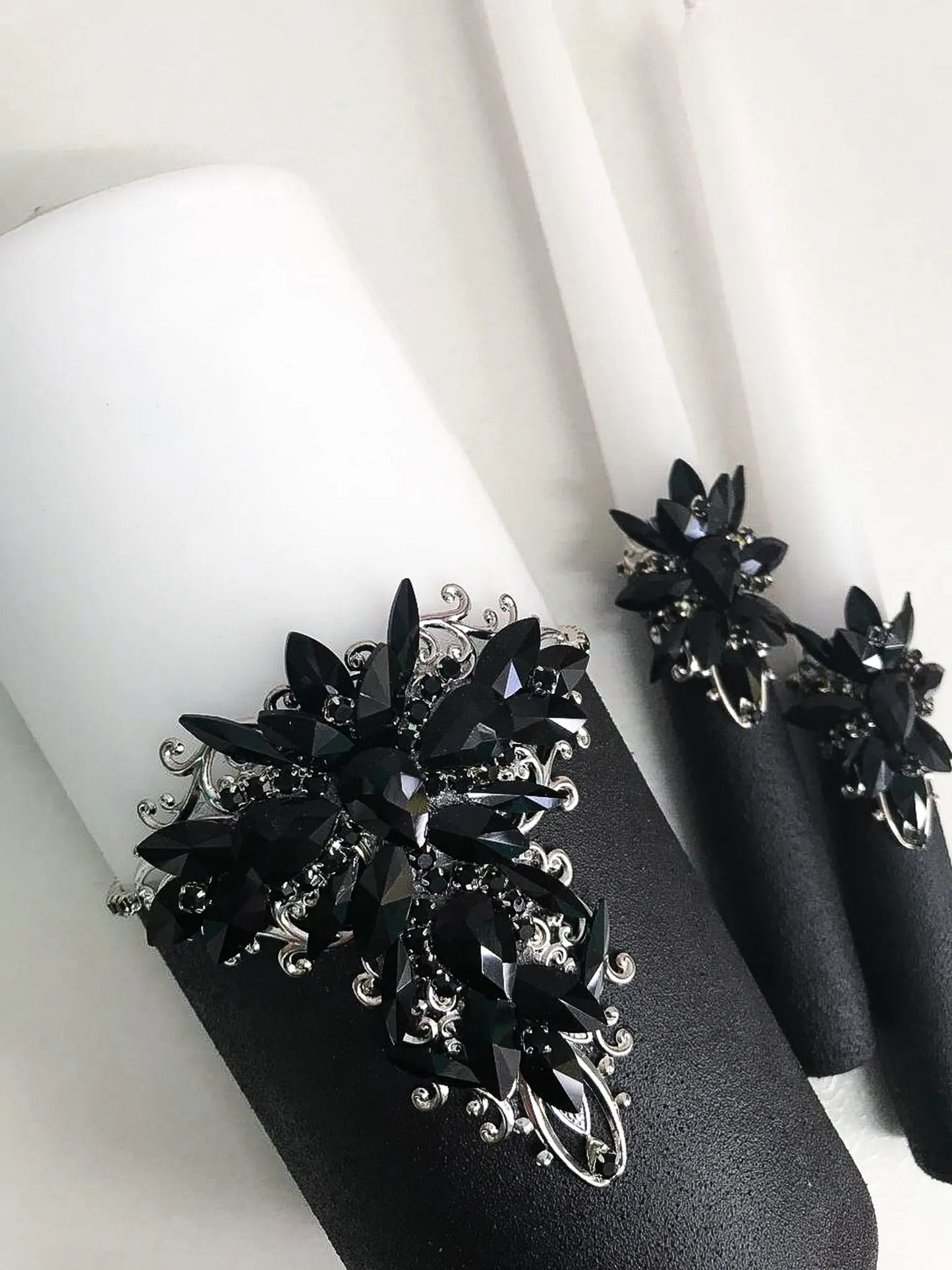 Elegant Gothic Black Crystals Unity Candles - Modern Wedding