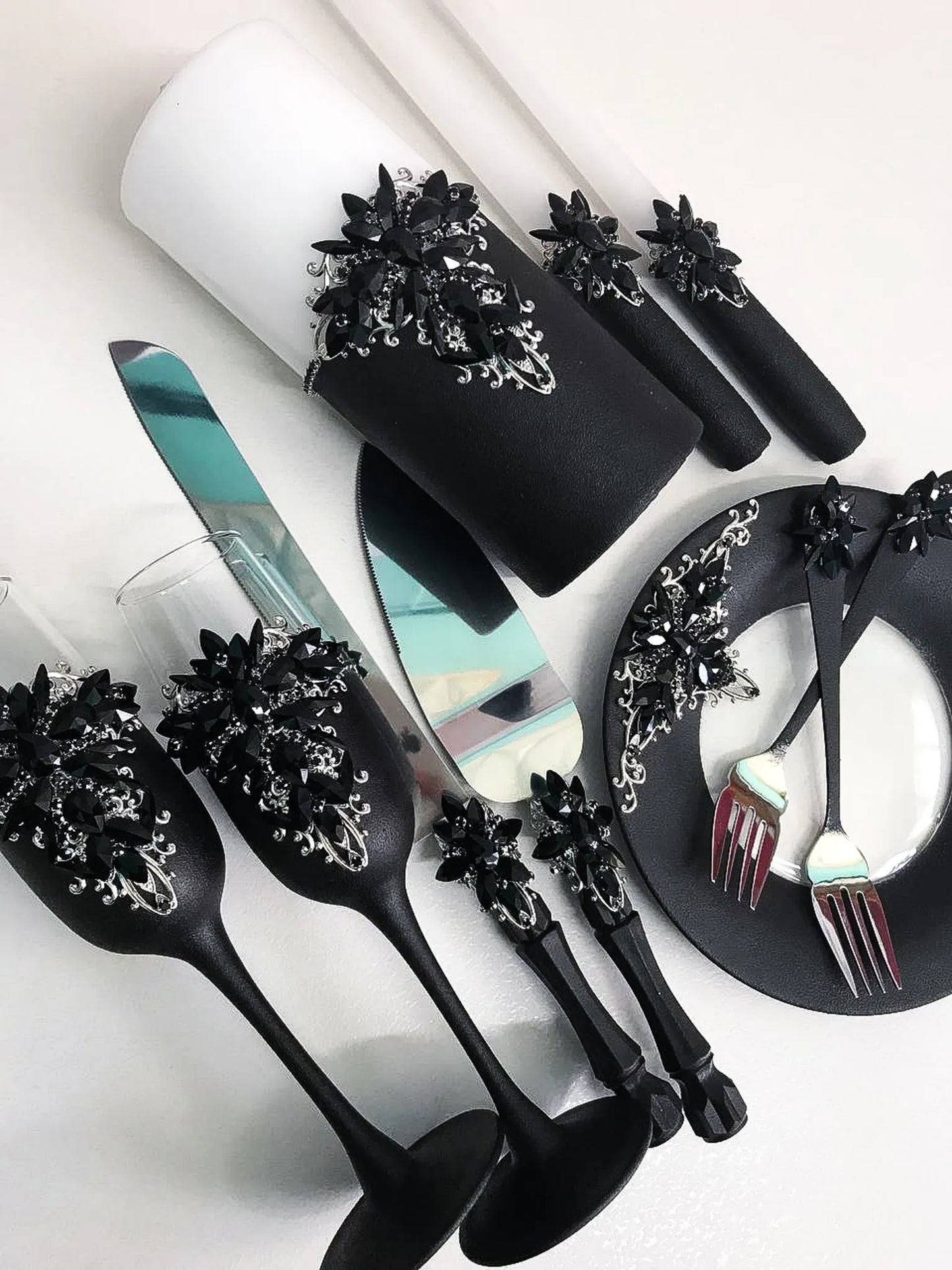 Elegant Gothic Black Crystals Unity Candles - Modern Wedding