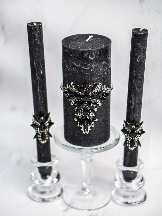 Elegant Gothic Black Crystals Unity Candles - Modern Wedding
