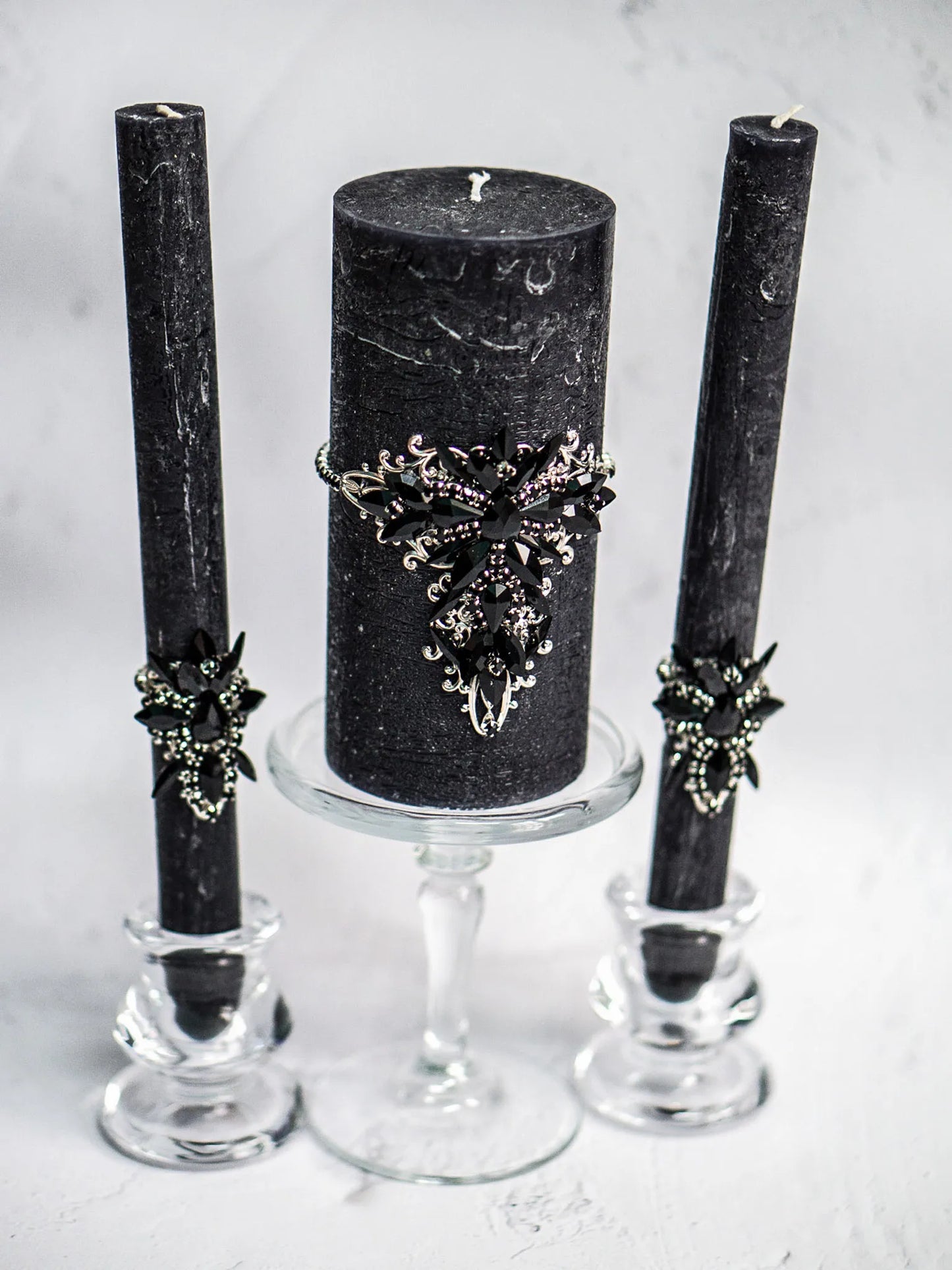 Elegant Gothic Black Crystals Unity Candles - Modern Wedding