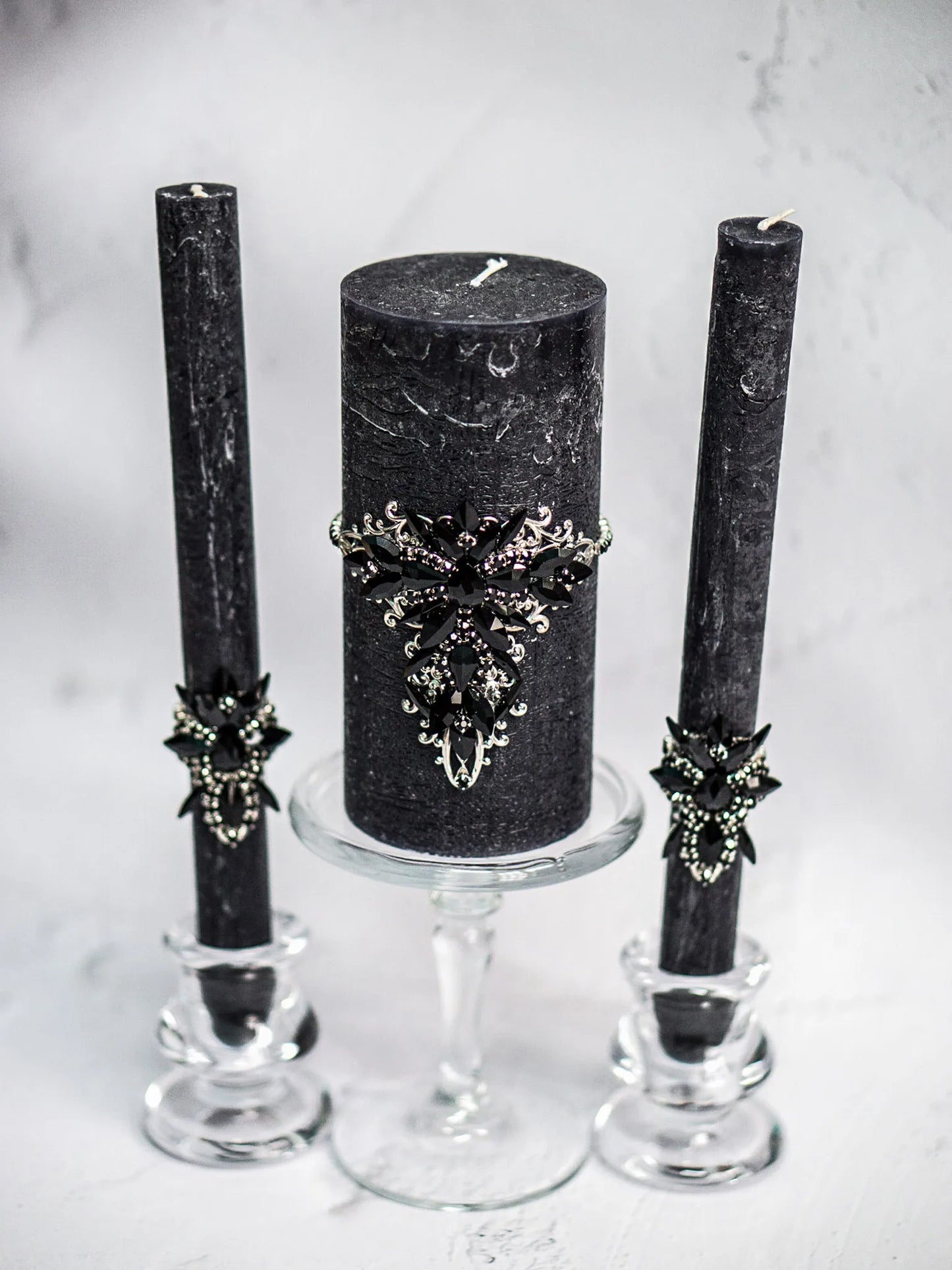 Elegant Gothic Black Crystals Unity Candles - Modern Wedding