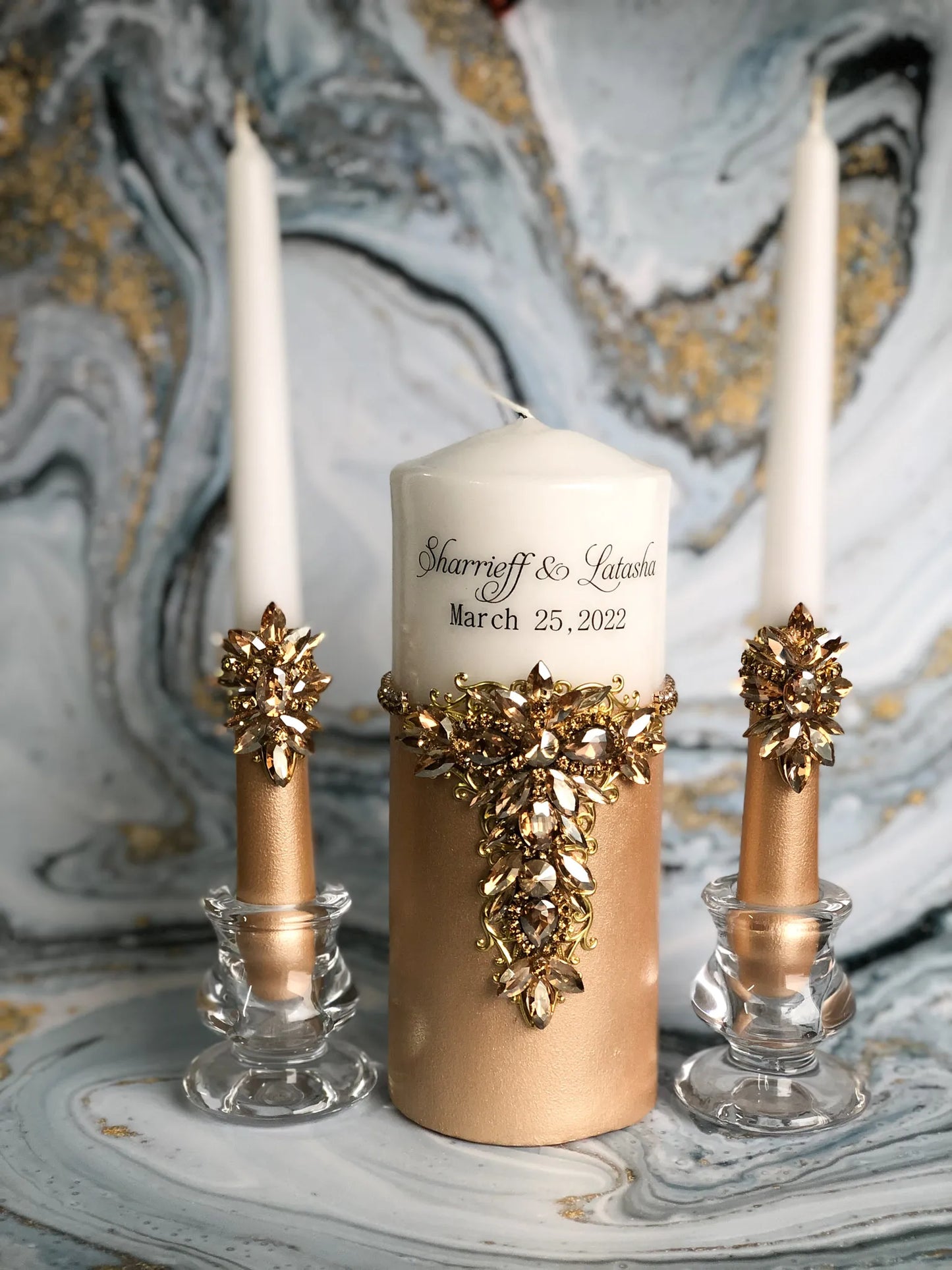 Personalized Unity Candles Set with Names and Date - Gloria Collection