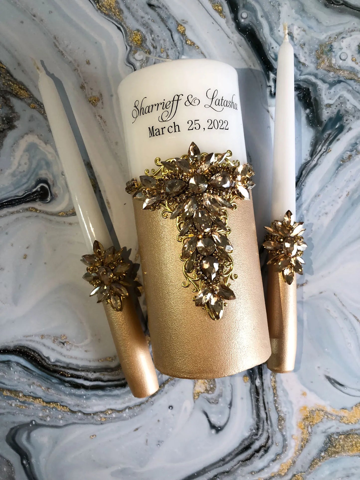 Personalized Unity Candles Set with Names and Date - Gloria Collection