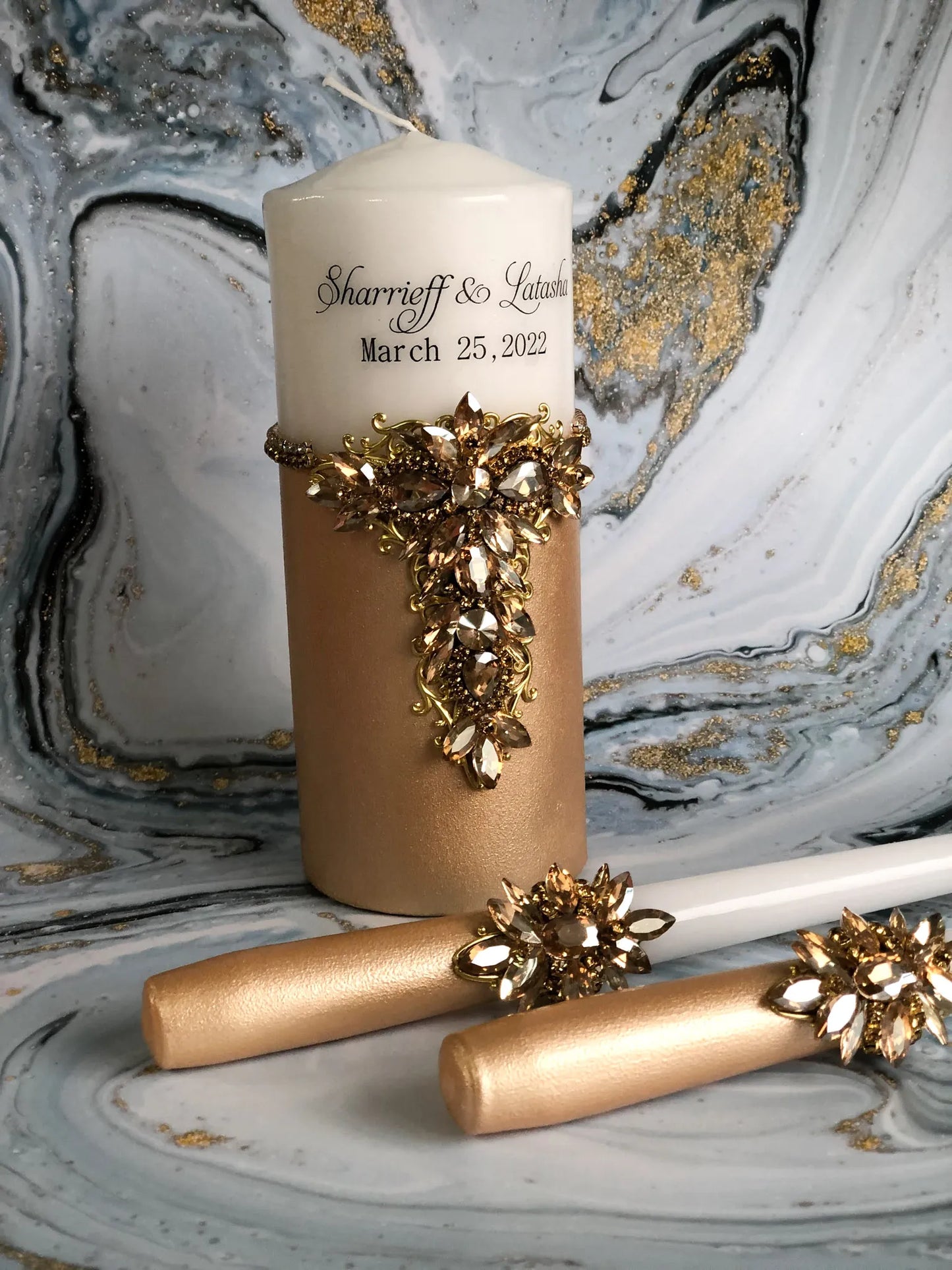 Personalized Unity Candles Set with Names and Date - Gloria Collection